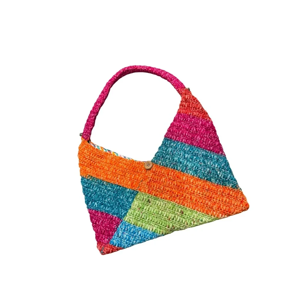 Crochet Striped Shoulder Bag Colorful Handmade Hippie Boho Beach‎ Purse